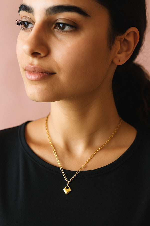 Heart Charm Link Necklace Stainless Steel Pure - N-7