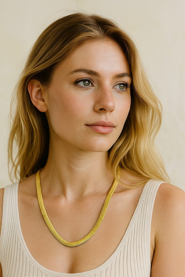 Golden Flat Snake Chain Necklace Stainless Steel Pure - N-17