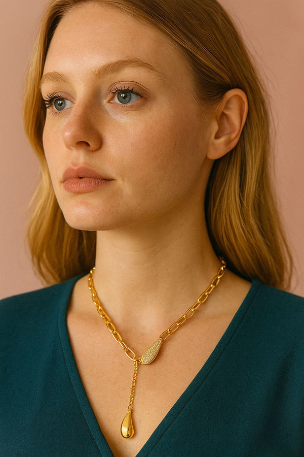 Teardrop Accent Chain Necklace Stainless Steel Pure - N-6