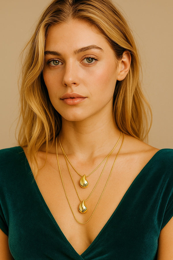 Golden Drop Layered Necklace Stainless Steel Pure - N-16