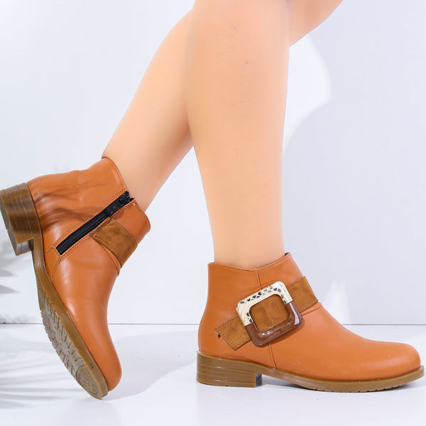 Ankle Boot Flat Leather With Buckle -G-27