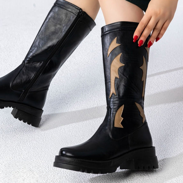 knee-high boot with a bold design mid heels B-42