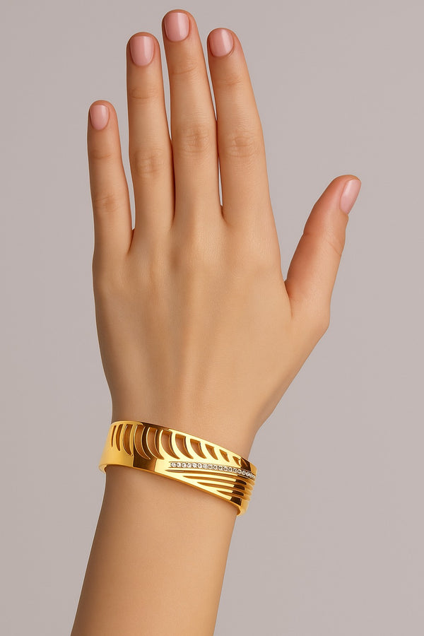Stainless Steel Pure – Engraved Gold Cuff Bracelet BR-15