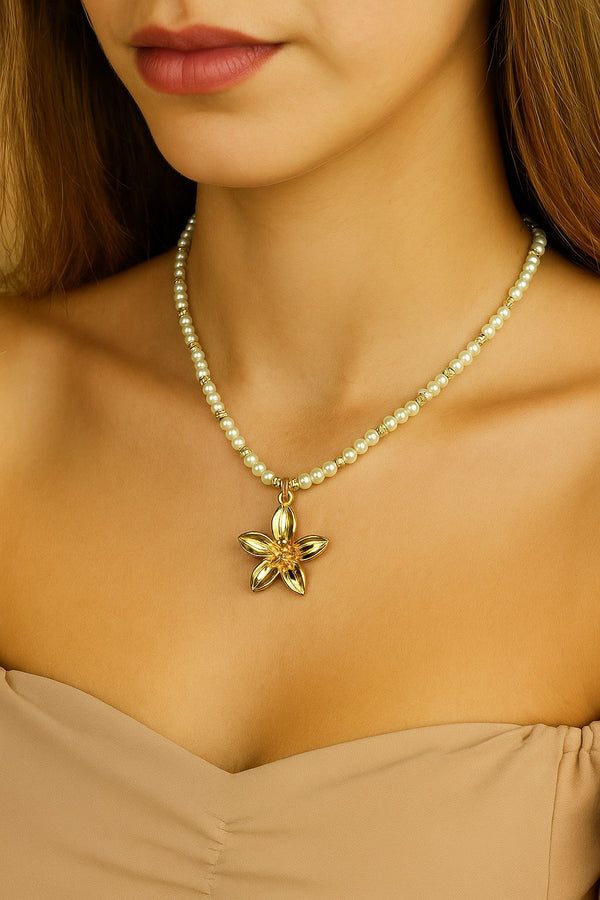 Golden Bloom Pearl Necklace N-10