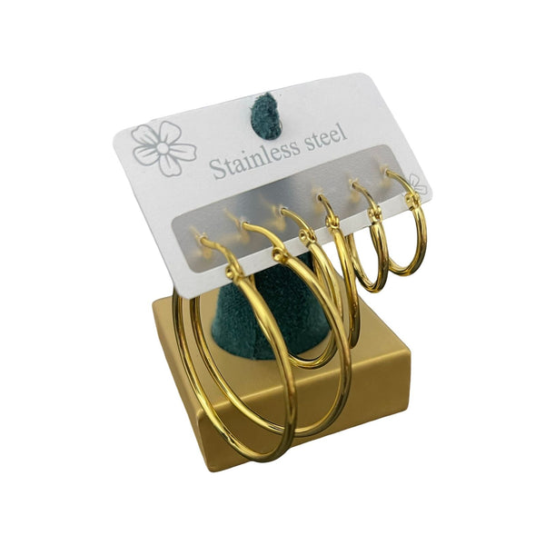 Gold Stainless Steel Hoop Earring Set - EA-19