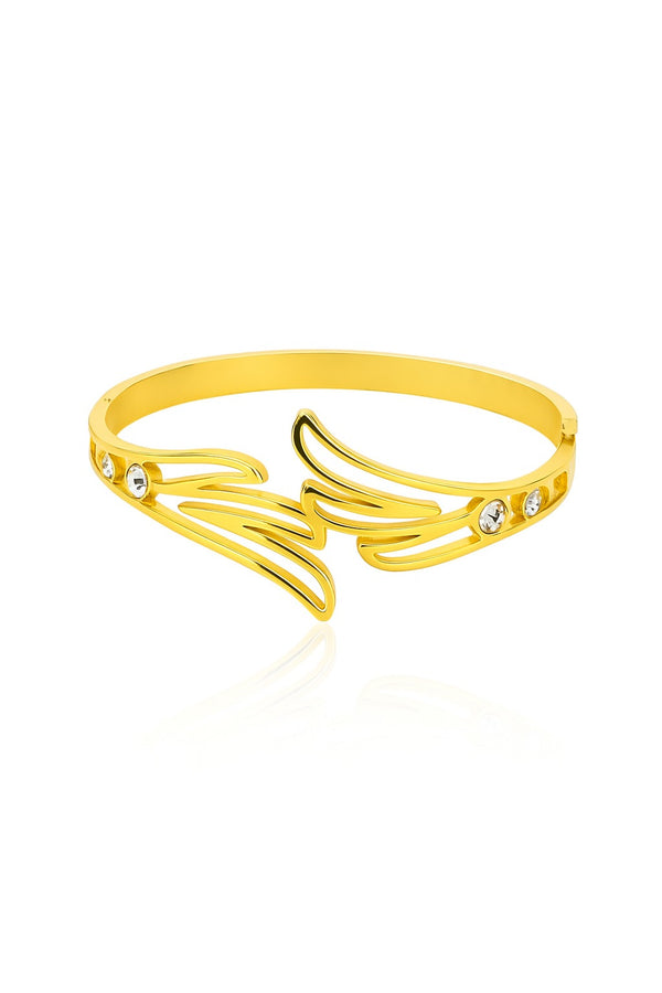 Gold Open Bangle with Feminine Wing Design - BR-16