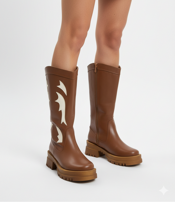 knee-high boot with a bold design mid heels B-42