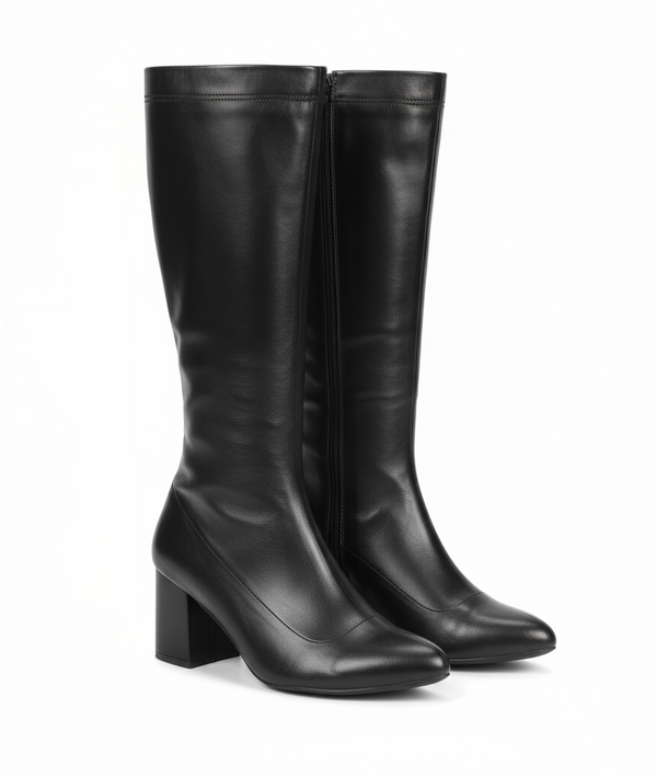 حذاء جلدي بكعب متوسط وشبه نصف بوت B-54