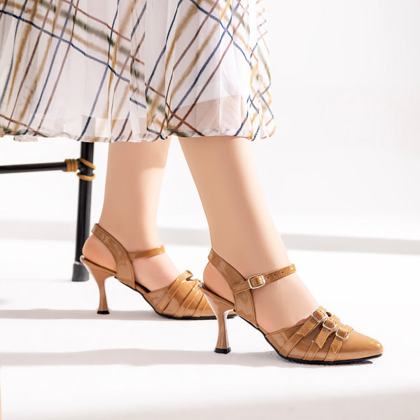 Shiny Leather Sandal With Three Belt Buckle - C-56