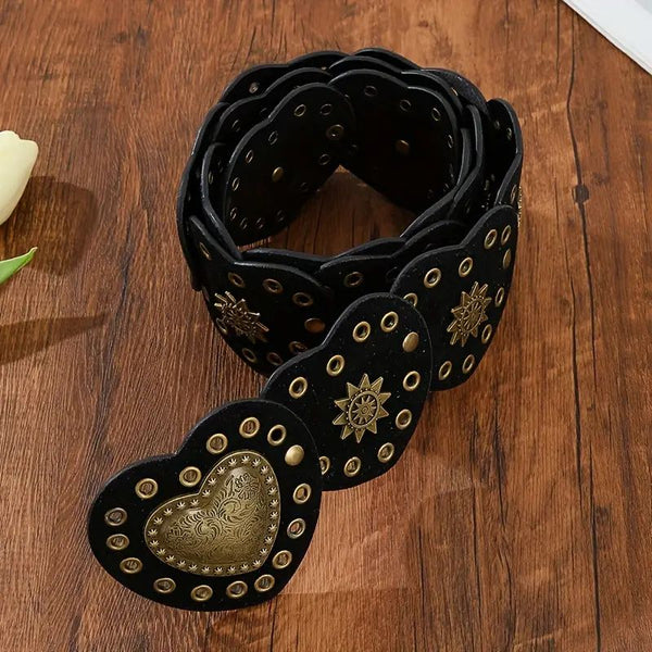 heart-shaped belt featuring engraved antique-style T-22