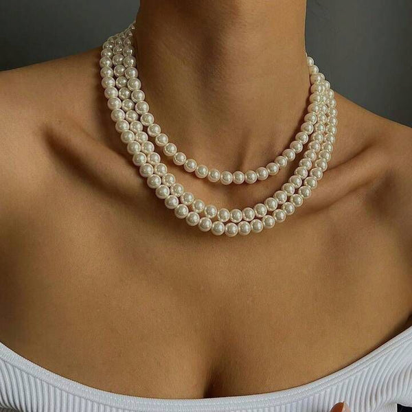 Elegant Glow - Double Layer Pearl Necklace NE-3