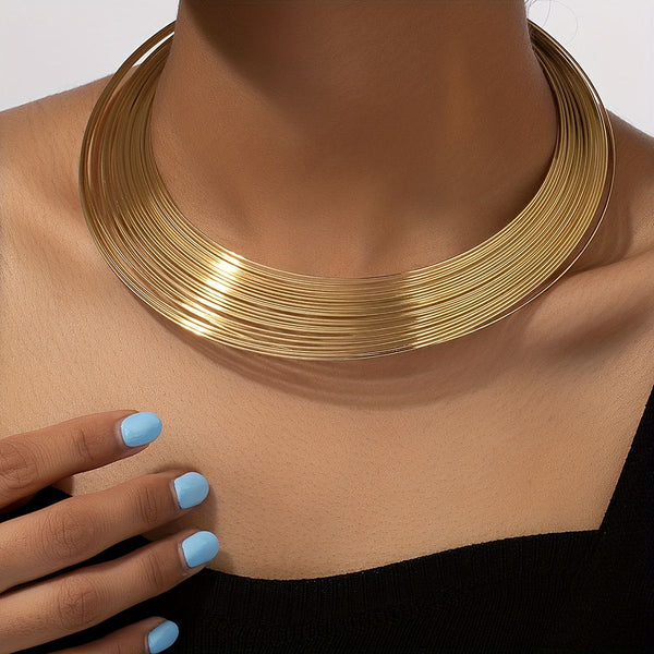 Royal Lines Bold Layered Gold Choker Stainless Steel Pure NE-2