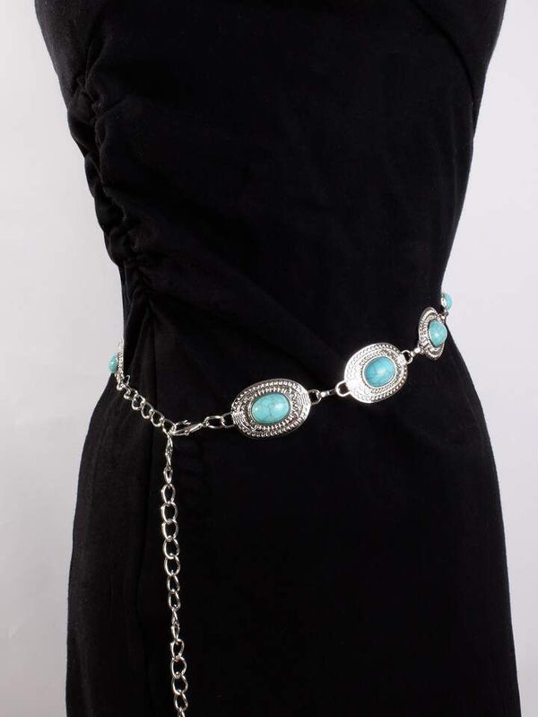 Turquoise Stone Chain Belt U-23