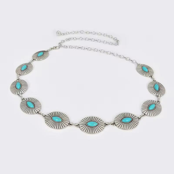 Metal Waist Chain with Turquoise Accents - U-22