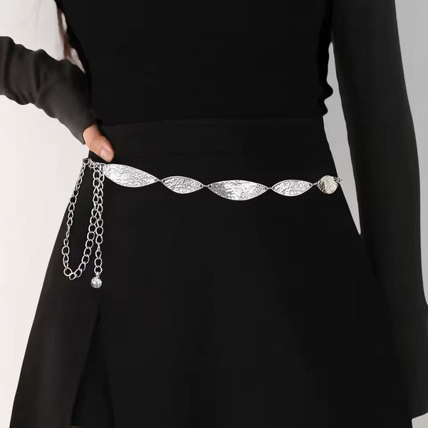 Engraved Leaf-Shaped Metal Waist Chain - U-20