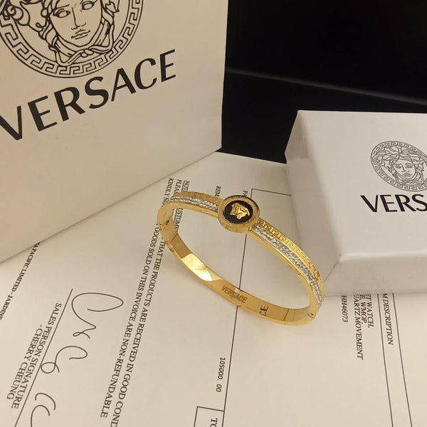 Luxury Gold Bangle with Classic Engraving & Medusa Icon - BR-17