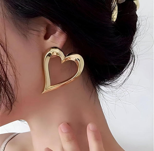 Bold Open Heart Gold Earrings - EA-14