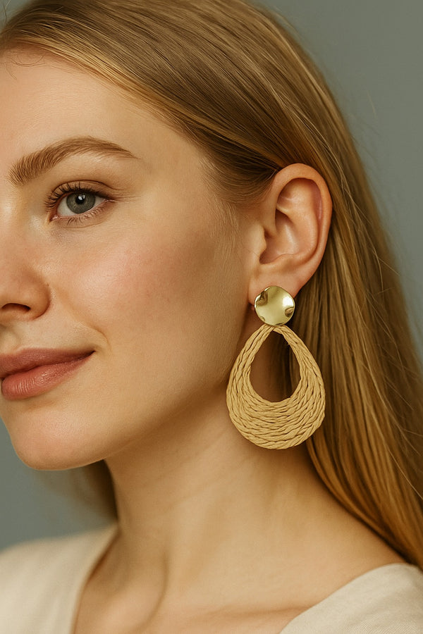 Boho Woven Teardrop Earrings with Gold Stud - EA-22