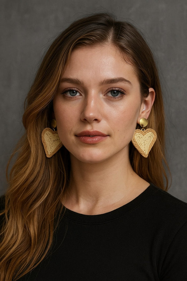 Boho Handwoven Heart Earrings with Gold Stud - EA-23