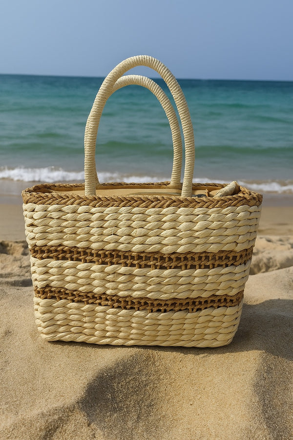 Handwoven Beach Tote Bag – Natural Straw BA-18
