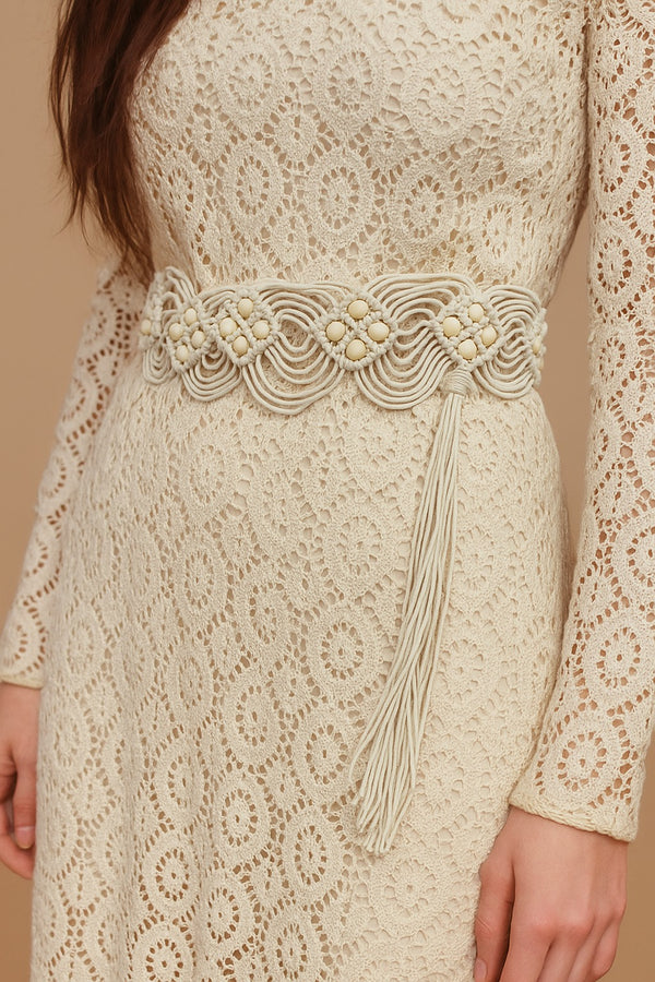 Handmade Macrame Waist Belt with Beaded Detailing U-25