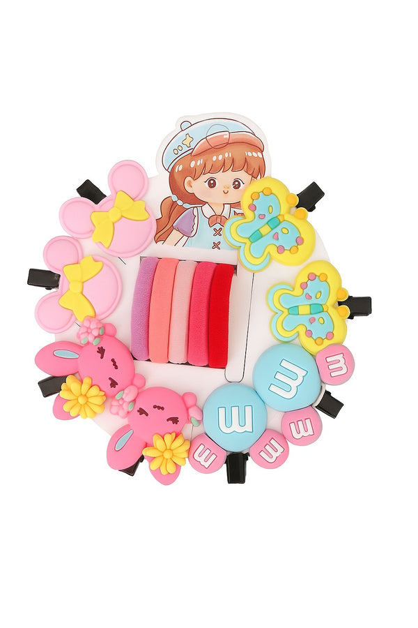 Kids Hair Accessory Set with Butterfly, Bunny & Cartoon Clips – F-5
