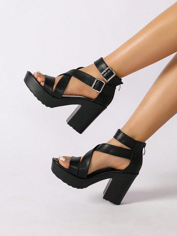 Chunky Heel Strappy Sandals C-73