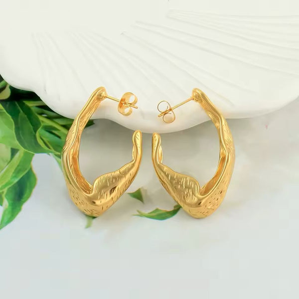 Artistic Gold Earrings with Hand Design - EA-17