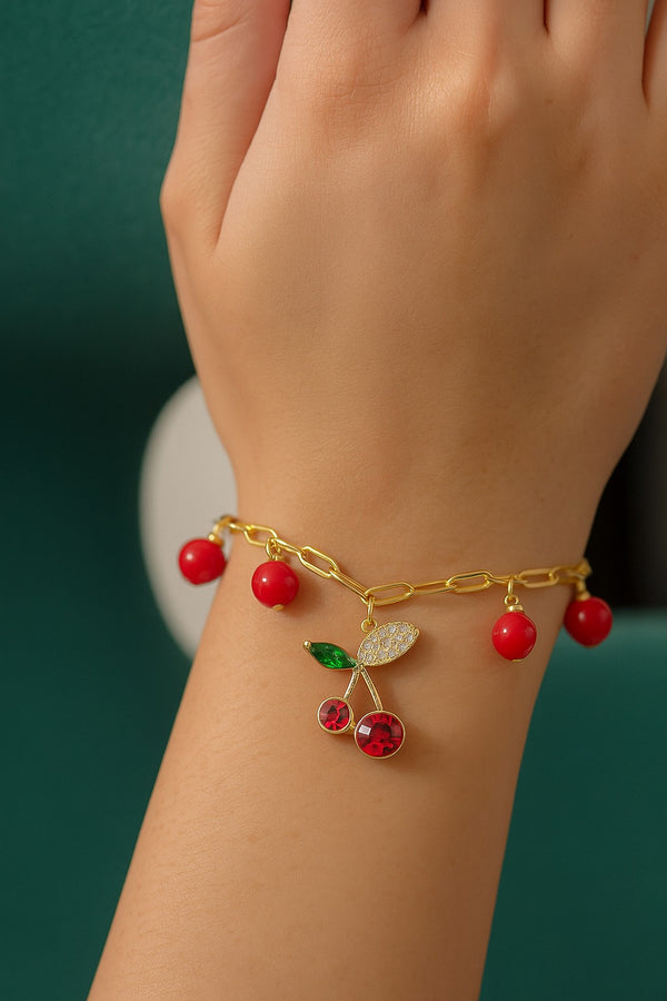 Cherry Charm Gold Bracelet Stainless Steel Pure BR-12