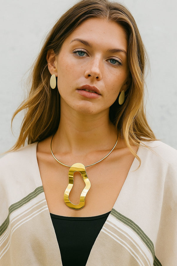 Stainless Steel Pure Abstract Statement Necklace - N-11