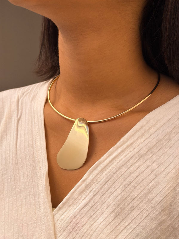 Bold Abstract Gold Choker Necklace Stainless Steel Pure - N-10