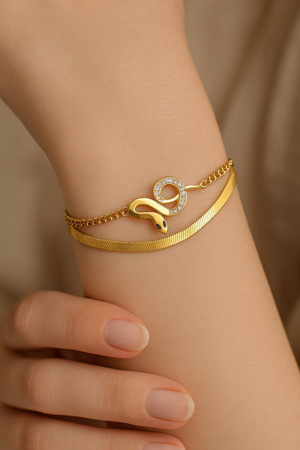 Serpent Gold Charm Bracelet Stainless Steel Pure BR-11